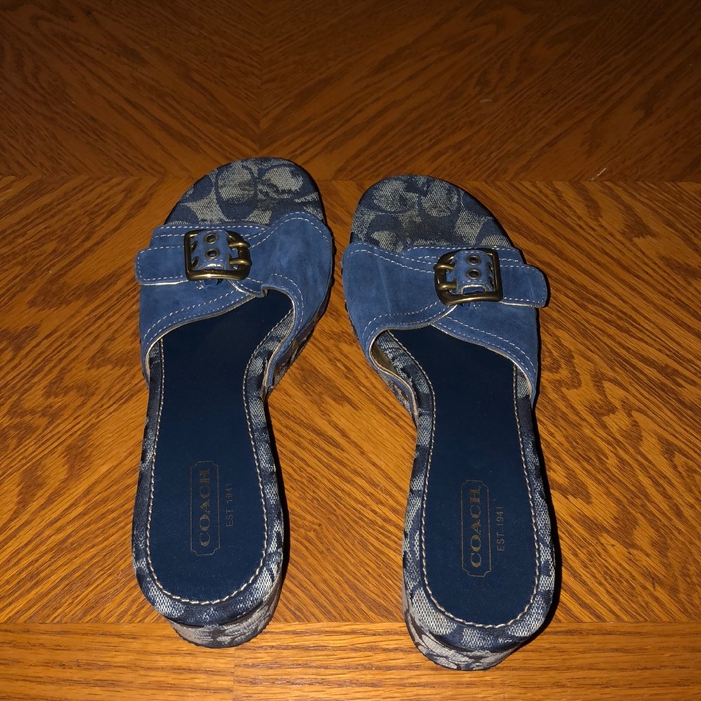MOVING SALE NO HAGGLING WOMEN AUTHENTIC COACH BLUE DEMIN WEDGE SLIP ON SANDAL
